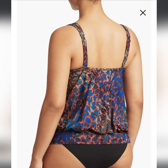 Sea Level Swim Wildside Blouson Tank MultiFit Singlet Leopard Print Size US8 NWT - Picture 5 of 6